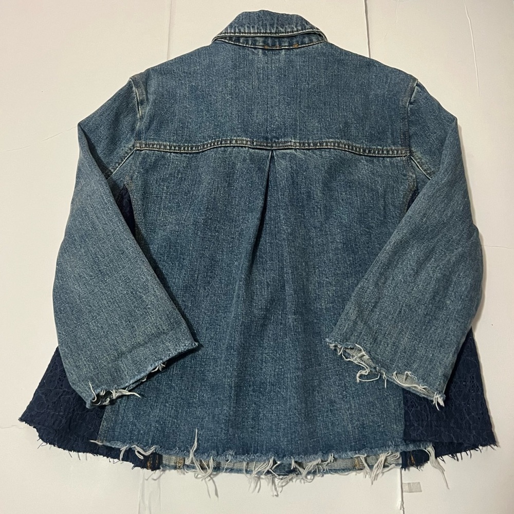 Free People | Lace Paneled Crop Denim Jacket - Picture 3 of 4